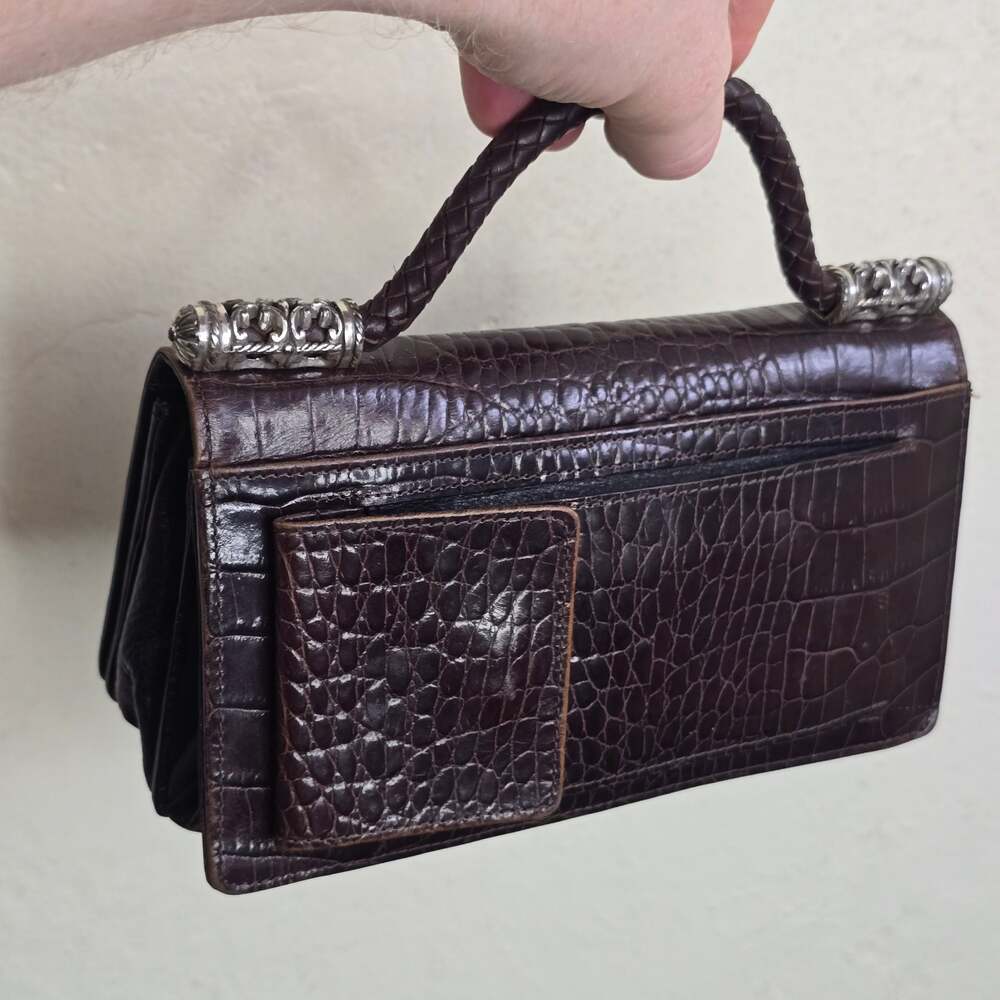 Brighton Vintage Croc-Embossed Leather Small Top Handle Clutch/Organizer Bag - Picture 8 of 8